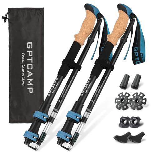 GPTCAMP Walking Sticks,Trekking Poles Collapsible Hiking Poles,Lightweight Folding Travel Walking Pole for Men Women,2pc Adjustable Hiking Stick with EVA Foam Grips for Backpacking,Blue