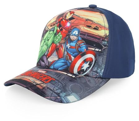 Disney Avengers Cap Baseballkappe, Mütze, Sonnenschutz, verstellbar, Klettverschluss, Größen 53 cm und 55 cm Hulk Captain America Iron Man (DE/NL/SE/PL, Numerisch, 55, Blau)