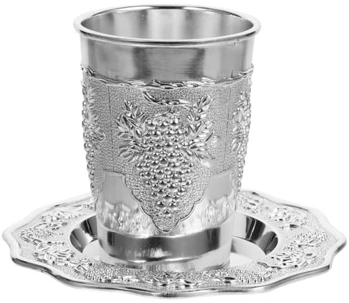 MAGICLULU Juego De Copas De Vino Kiddush Con Platillo Para Shabat Copa Judaica Plateada Para Pascua Y Celebraciones Tradicionales Judías