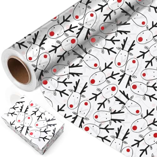 Rouleau de papier cadeau de Noël – ADQUATOR 30 m × 80 cm – Rouleau de papier cellophane transparent pour emballage cadeau de Noël et de fête (plié en deux)