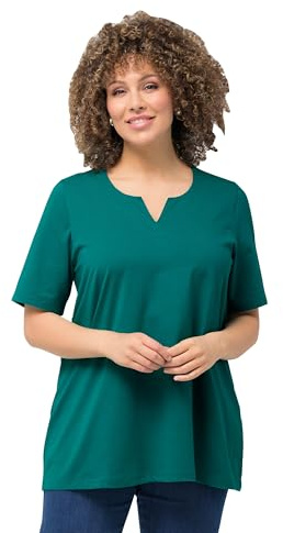 Ulla Popken Damen große Größen Übergrößen Plus Size T-Shirt, A-Linie, Tunika-Ausschnitt, Halbarm smaragd 58+ 807259466-58+