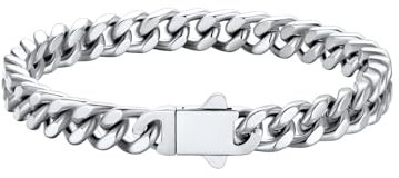 U7 Armband für Herren Edelstahl 7MM Cuban Chain Armbänder Schwer Gliederarmband Miami Armkette Edelstahl Kubanisch Herrenarmband Silber Panzerarmband 23cm lang Armschmuck für Bruder