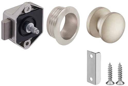 cyclingcolors Serrure verrou avec bouton Push-lock mini poussoir axe 15mm poignée rosace idéal bateaux caravanes camping car van fermeture sans clé, nickelé mat