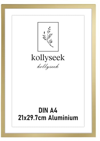 kollyseek A4 Picture Frame Gold, Aluminium Photo Frame for Posters | Picture Frame Aluminum for Photos&Posters,Perspex Front,Ideal for Wall Art Display,Documents,Certificate&Home Décor