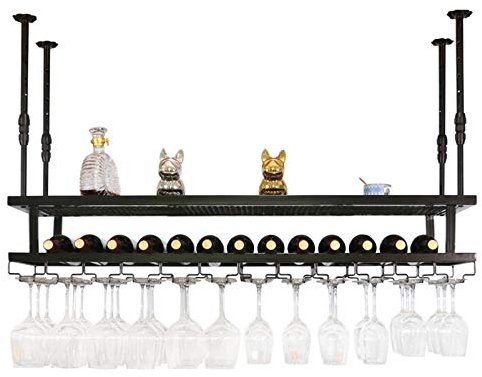 Portabicchieri da vino in metallo nero ad altezza regolabile, da appendere al soffitto, per bar e ristoranti, accessori da cucina, bar, scaffalature, bianco, 60 x 30 cm