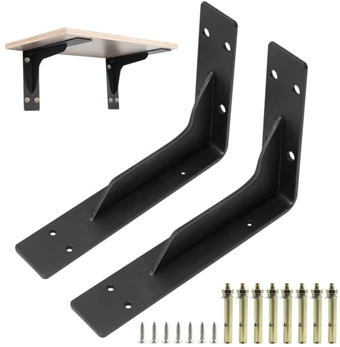 HTRTRR 2 Stück Regalhalterung 30 cm, Schwerlast Regalträger aus Metall, Schwarzer L-Regalwinkel für Wandmontage, Wandkonsole mit Schrauben und Dübeln für Bücherregal, Küche, Bad und Garten