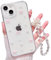 MINSCOSE für iPhone 15 Klar Glitzer Hülle,Süßes Schleife Perle Ästhetische Transparente Teen Girls Dünne Schutzhülle mit Charms Kette Armband-Rosa