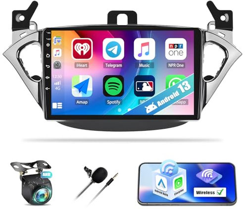Autoradio Android 13 Carplay per Opel Corsa 2015/Opel Adam 2013 – 2016 con Android Auto,9 Touch Screen Radio con Bluetooth GPS WiFi FM/RDS Mirror Link+telecamera posteriore AHD&Mic