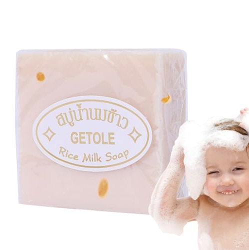 LearnLyrics Reismilch-Seifenriegel | Feuchtigkeitsspendende Reismilchseife Naturseife aus Thailand, 3 Stück handgefertigte aufhellende Seife, Reisseife für den Körper