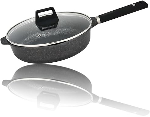 vivicreate Saute Fry Pan with Lid, 9.4 Inch, Marble Nonstick Coating, suitable for Gas Electric and Induction
