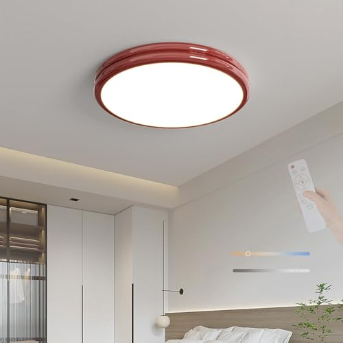 TZSMUM LED Moderne Indoor Deckenleuchte mit Fernbedienung Dimmbar Deckenlampe 3 Farbmodi 2700K/4500K/6500K Deckenleuchten Runden Ultra Dünn für Wohnzimmer Schlafzimmer Büro (Rot,30cm)