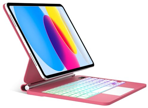 JADEMALL Magic Keyboard iPad A16 11/10eme Generation 10.9 2022/11 Pouces 2025, Clavier iPad 10eme/11eme Generation avec Pavé Tactile Clavier Bluetooth Rétroéclairé, AZERTY Clavier, Rouge