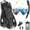 IEEILULU Snorkel Set Adulto, Kit Snorkel 7 Piezas con Máscara de Buceo Antivaho y Aletas Ajustable para Hombre Mujere con Bolsa Portátil, Dos Tamaños (Negro, S/M)