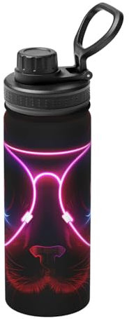 Phayah Trinkflasche mit Katze und Licht, für Camping, Wandern, Edelstahl, doppelwandig & vakuumisoliert