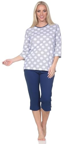 Normann Damen Kurzarm Schlafanzug Capri Pyjama in Tupfen-Punkte Optik - auch in Übergröße, Farbe:Marine, Größe:48-50