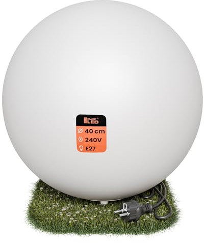 SMART LED Kugelleuchte für Garten IP65-40 cm Kugel Außenleuchte Optik - E27 230V - winterfest - Erdspieße, austauschbare Lichtquelle, Weg- und Gartenbeleuchtung (Ø 40 cm)
