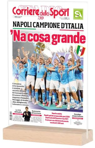 PRS - Targa In Plex ricordo scudetto del Napoli Grafica prima pagina giornale,targa decorativa con base scudetto Napoli (15x21) (Corriere)
