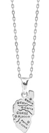 TALISMAN JEWELLERY Anhänger aus 925er Silber, Karte der Insel Korsika, Korsika (10 mm x 20 mm, 12 mm x 24 mm, 14 mm x 28 mm oder 16 mm x 33 mm), 10 MM x 20 MM, Sterling Silber, Nicht zutreffend