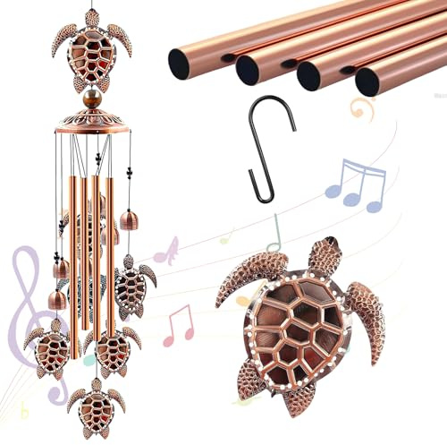 FuxFuis Windspiel Metall Windspiele Hängendes Schildkröten-Windspiel mit Haken 81cm Lang Windspiele für Draußen Hängend, Garten Außen Glockenspiel für Garten Innenhof Balkon Fenster Flur