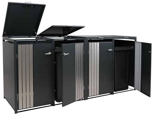 Mendler 4er-Mülltonnenverkleidung HWC-O67, Mülltonnenbox mit Deckel, Metall 122x264x84cm 104kg - anthrazit Edelstahl