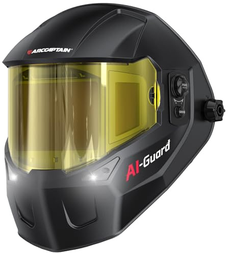 ARCCAPTAIN Intelligent Auto-Shade Welding Helmet, 180° Panoramic Auto-Darkening Hood with Internal Display, True Color 1/1/1/1, Memory & Gradient, Built-in LED Light for TIG/MIG/Stick/Cut/Grind