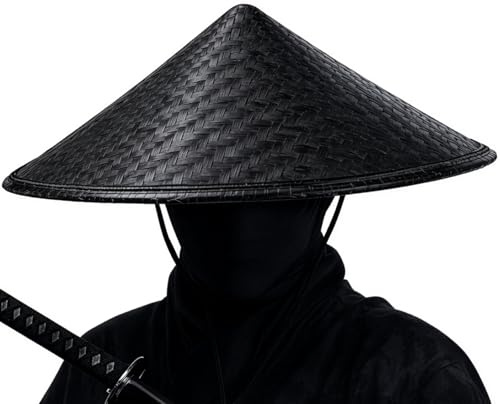 Handmade Black Straw Hat Bamboo Hat Samurai Cosplay Hat 17 x 7 Inch