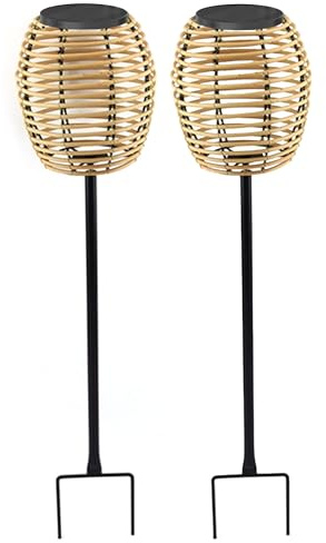 Lumisky 2 x BAVINA Solarleuchten aus Polyrattan mit Solar-LED-Modul und Fernbedienung, Höhe 71,5 cm, 2 Stück