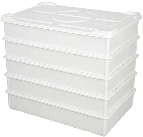 EASYROSE 5 Packs Pizza Dough Proofing Box Stackable 60 x 40 x 13cm Pizza Dough Box with Lid, Professional Plastic Proofing Tray, Dishwasher Safe (5 Boxes + 1 Lid)