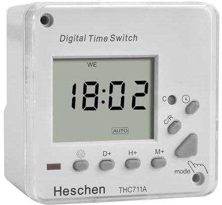 Heschen Elektronischer Timer-Relaisschalter THC711A, 220-240 V, digital, LCD, mit CE-Kennzeichnung
