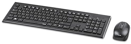 Hama Funk-Tastatur mit Maus Set (deutsches QWERTZ Tastenlayout, 12 Media-Tasten, kabellose optische Maus, 2,4 GHz, USB-Empfänger) Windows Keyboard Funkmaus-Tastatur-Set schwarz