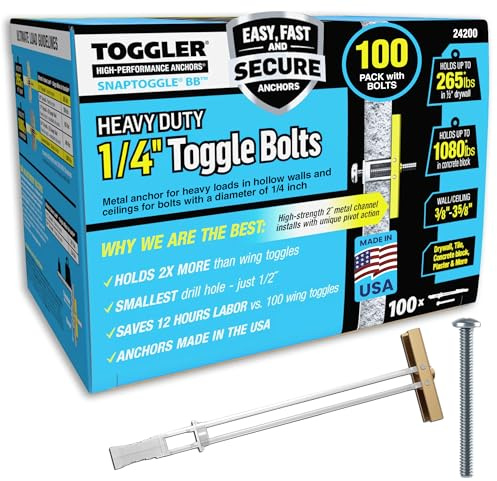 TOGGLER SNAPTOGGLE Drywall Anchors with 1/4-20 x 2.5 in Bolts, 100 Pack