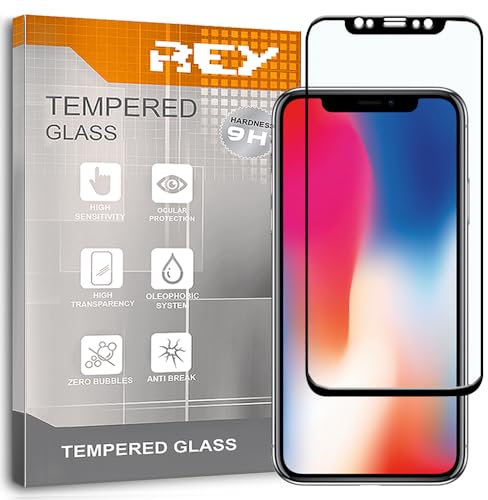 Electrónica Rey Verre Trempé 3D pour iPhone X, Noir, Protecteur d'écran qualité supérieure, Protection Complète, 3D, 4D, 5D