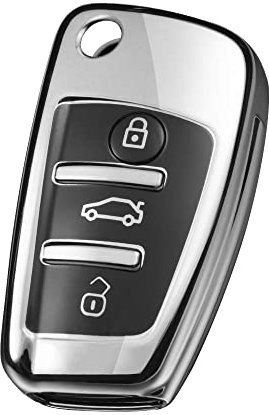 OATSBASF Schlüsselhülle Geeignet für Audi,Autoschlüssel Hülle für A1 A3 A4 A6 Q3 Q5 Q7 S3 R8 TT Silicone TPU Schutzhülle (Silber-DD)