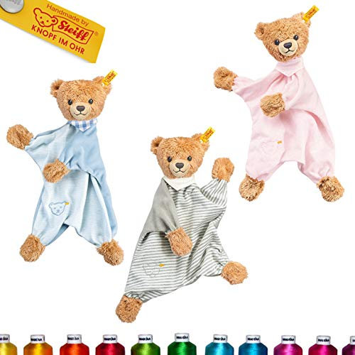 LALALO Steiff Schlaf Gut Bär Schmusetuch Bestickt mit Namen für Baby & Kinder personalisiert, Kuscheltuch, 30 cm, Mädchen/Junge (Grau)