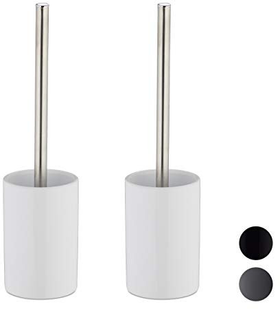 Relaxdays 2 x WC-Garnitur Keramik im Set, WC-Bürstenhalter mit Toilettenbürste, wechselbarer Bürstenkopf, freistehend, 36 cm, weiß