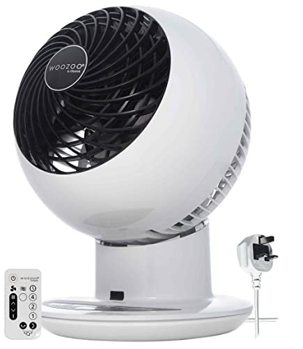 Iris Ohyama Woozoo Table Fan, 30㎡, Desk Fan, White, 5 Speeds, Remote Control, Silent, Quiet, Multidirection Oscillation, For Bedroom, Living Room, Air Circulator, Small, Cooling, Powerful, PCF-SC15T