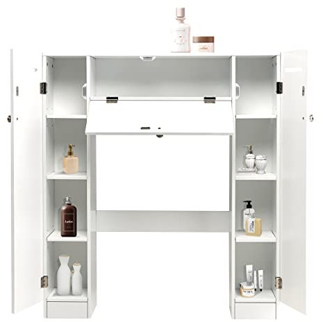 GOPLUS WC Toilette Schrank, Toilettenregal Weiß, Toilettenschrank Waschmaschinenregal Badezimmerregal Badmöbel Standregal für Bad, 98 x 87 x 18 cm