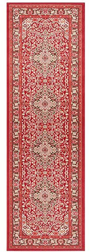 Nouristan Mirkan Orient Teppich – Wohnzimmerteppich Orientalisch Kurzflor Vintage Orientalischer Teppich für Esszimmer, Wohnzimmer, Schlafzimmer – Orientrot, 80x250cm