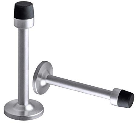 Door Stopper, Long Door Stop, with Mute Rubber Bumper Tip, Brushed Satin Stainless Steel Doorstops, Modern Nickel Door Holder Solid Chrome Cylinder Industrial Door Wall Mount Protector, 2 Pack Silver