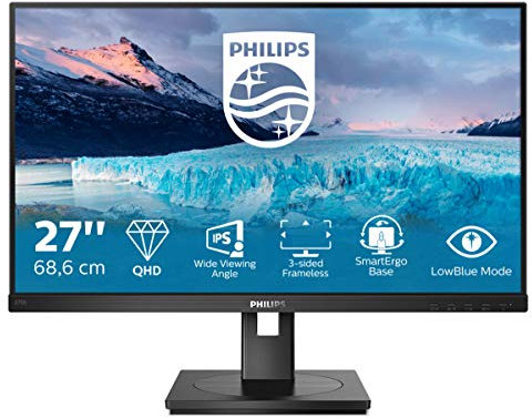 Philips 275S1AE - 27 Zoll QHD Monitor, höhenverstellbar (2560x1440, 75 Hz, DVI, HDMI, DisplayPort) schwarz