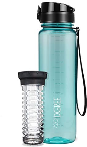 720°DGREE Trinkflasche 1l “uberBottle“ crystalClear +Früchtebehälter - BPA-Frei, Auslaufsicher - Wasserflasche für Sport, Fitness, Uni, Outdoor - Tritan Sportflasche Leicht, Stoßfest, Wiederverwendbar