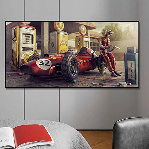 N/Ａ Dekorative Drucke aus Leinwand Tankstelle F1 Auto Poster Druck auf Leinwand Malerei Nordic Poster Wandkunst Bild für Living Home Decoration-50x70cm