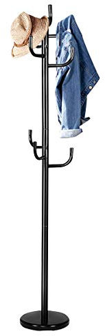 GIANTEX Kleiderständer mit 8 Haken, Garderobenständer Metall 175 cm, Jackenständer mit Eisenbasis freistehend, Garderobe Kleiderbaum Standgarderobe schwarz