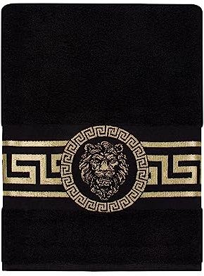 Belle Arti Premium Mäander Löwen & Amphore Handtücher Duschtücher Gästetücher Saunatücher Flauschige Frottee Baumwolle in verschiedenen Größen in Weiss und schwarz (100 x 150 cm, schwarz)