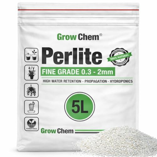 Grow Chem Perlite for Plants 5L FINE 1-3mm for Seed Starting & Soil Mixes | FINE Grade Perlite Ideal For Germinating, Seedling Starting, Propagating Cuttings - Drainage, Aeration & Root Growth