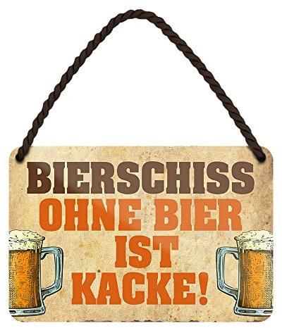 Witziges Bier Schild - Blechschild mit Kordel und Saugnapf - lustiges Deko Schild für Stammtisch Kellerbar Partykeller Bar Pub Kneipe Küche - Geschenkidee für Biertrinker Biergenießer - 18x12cm