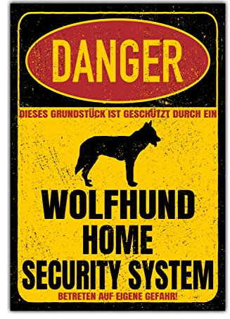 Wolfhund Wolf Schild Danger Security System Türschild Hundeschild Warnschild Hund Vorsicht Sicherheitsschild Hund Privatgrundstück Hundewarnung Warnung vor dem Hund