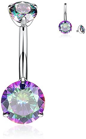 hengkaixuan Bauchnabelpiercing-Schmuck aus Titan G23, 14G, Nabelring, Bauchnabel-Barbell, 10 mm (3/8 Zoll), Bauchnabelstäbe mit Innengewinde und Regenbogen-CZ