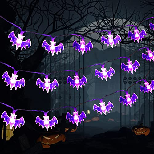 JOFONY Halloween Fledermaus Lichterkette,Lila Lichter für Halloween Deko Innen-und Außenbereich,20 LEDs 2 Beleuchtungsmodi Batteriebetriebene