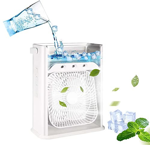 Kavolet Tragbare Klimaanlage, 3-in-1, leiser mobiler Luftkühler, Luftbefeuchter, 7 Farben, LED-Licht, 3 Windgeschwindigkeiten, Wassertank 680 ml, für Zuhause und Büro